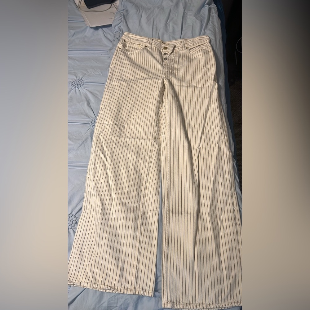 Madewell Cream Striped Baggy Jeans